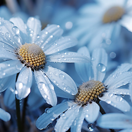 Beautiful daisies with drops of dew close-upの素材