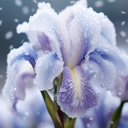 Beautiful iris flowers with dew drops close-up.の素材