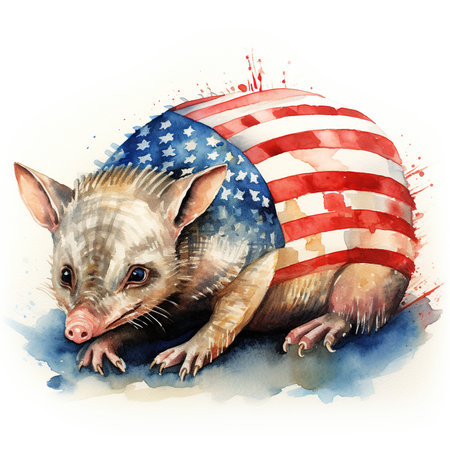 Watercolor illustration of a wild boar in an American flag.の素材