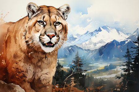 Digital painting of a tiger in the mountains. Digital painting illustration.の素材