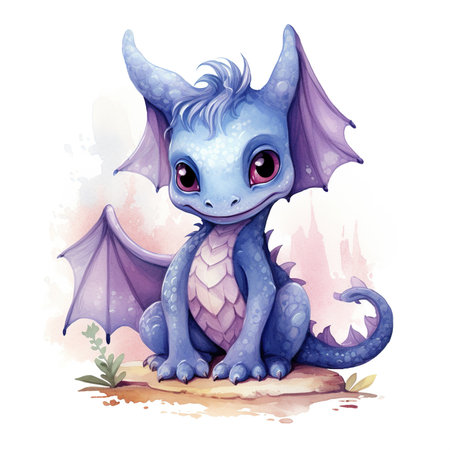 Cute watercolor dragon isolated on a white background. Vector illustrationの素材