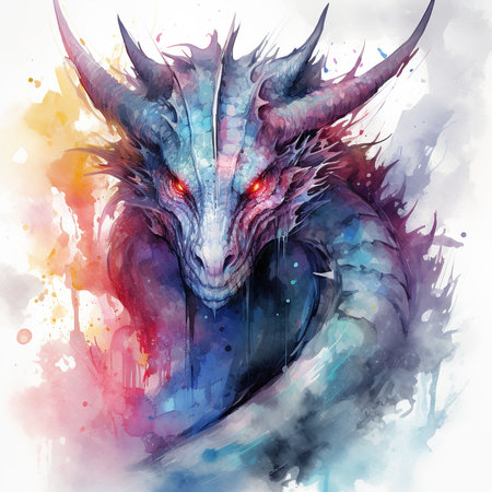 Dragon head. Digital watercolor painting on white background. Illustrationの素材