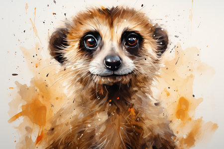 Close-up portrait of a cute dog with watercolor splashesの素材