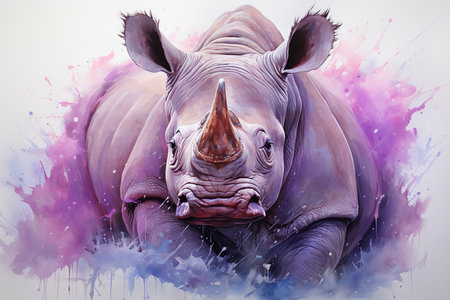 White rhinoceros in watercolor paint. Digital painting.の素材