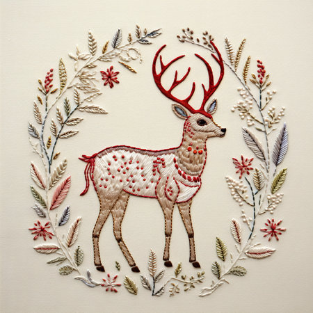 Folk art, Scandinavian embroidery. The image of a deerの素材