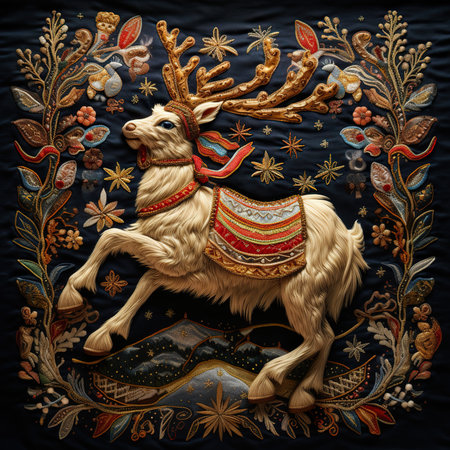 Illustration of a reindeer in the embroidery styleの素材