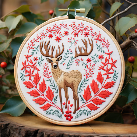 Christmas and New Year greeting card. Decorations in the form of deerの素材