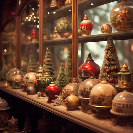 Christmas decoration in the shop window, vintage toned image, shallow DOFの素材