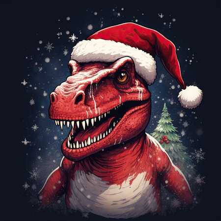 Funny tyrannosaurus rex in santa hat. Vector illustration.の素材
