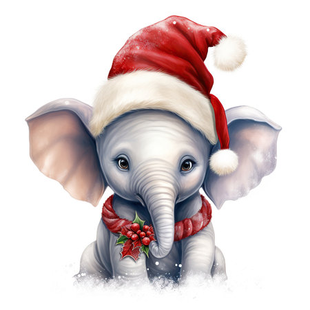 Elephant in Santa Claus hat. Merry Christmas and Happy New Year.の素材