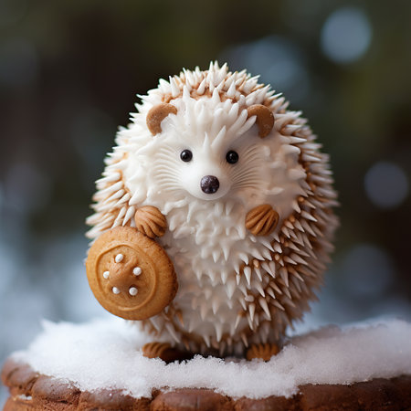 Cute porcupine with cookie in the form of hedgehogの素材