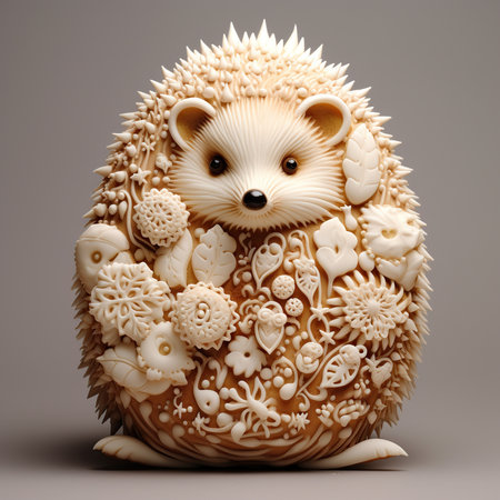 Hedgehog made of clay on a gray background. 3d renderingの素材