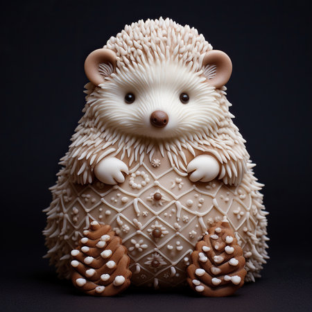 Cute porcupine isolated on black background. Cute ceramic hedgehog.の素材