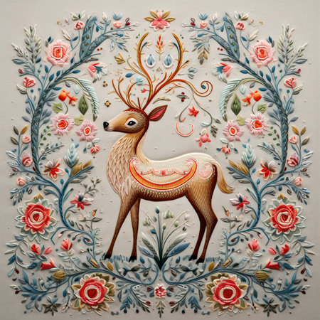 Russian folk art. Decorative deer in the style of Khokhlomaの素材