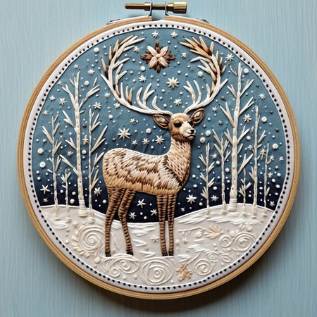 Christmas decoration on a blue wooden background. Christmas tree and deer.の素材