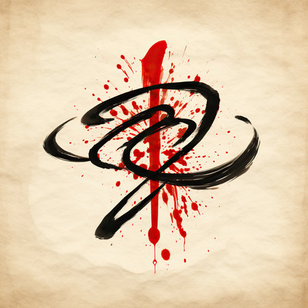 Abstract grunge background with splashes of red and black paint.の素材