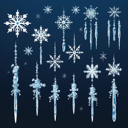 Snowflakes with icicles on blue background. Vector illustration.の素材