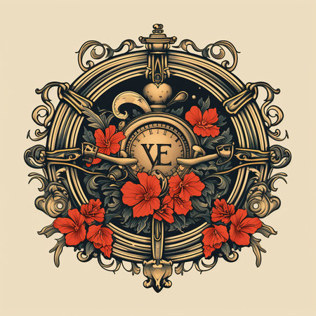 Vintage baroque shield with floral elements. Vector illustration.の素材