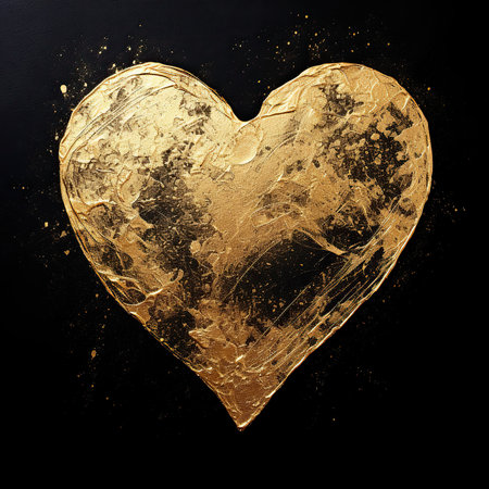 Golden heart on a black background. Valentine's day greeting card.の素材