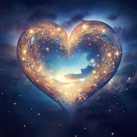 Beautiful heart in space with stars and nebula. 3D renderingの素材