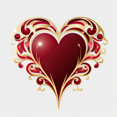 Valentine's Day background with heart and gold ornament. Vector illustration.の素材