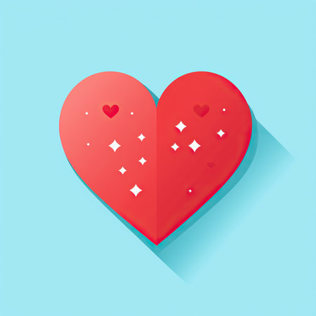 Red heart on blue background, flat design. Valentine's day concept.の素材