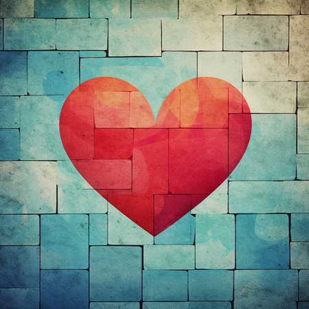 Grunge heart on brick wall background. Grunge texture.の素材