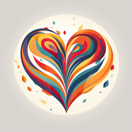 Colorful heart with leaves on the white background. Vector illustration.の素材