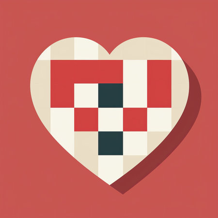 Heart shape with red and white squares on a red background. Vector illustration.の素材