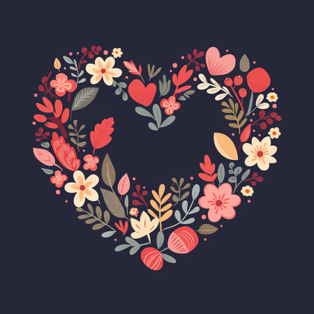 Valentine's day card with floral heart. Vector illustration.の素材