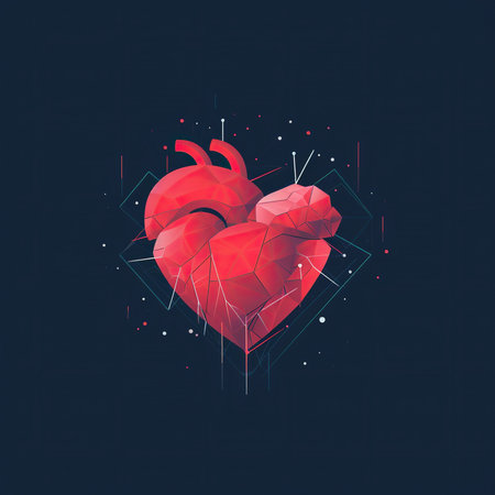 Polygonal heart on a dark blue background. Vector illustration.の素材