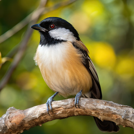 Portrait of a black-capped chickadee perching on a branchの素材
