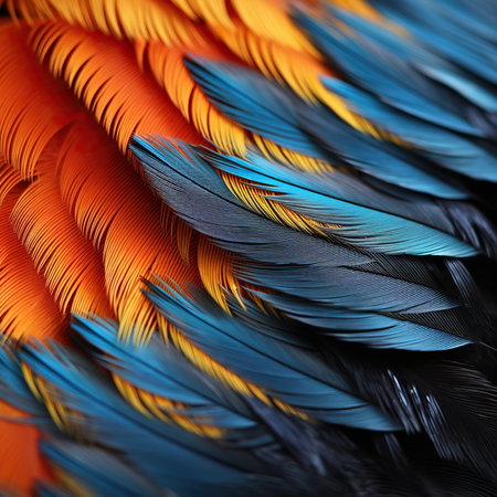 Macro shot of a colorful bird feathers. Colorful background.の素材