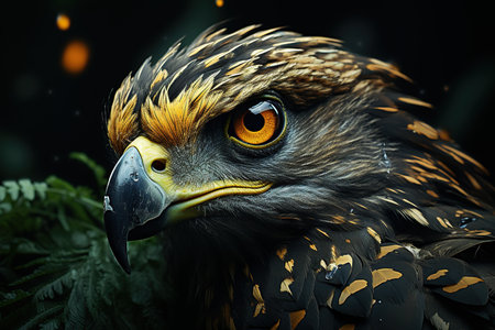 Close up portrait of a golden eagle in the forest. Bird of prey.の素材