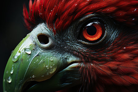 Parrot with big eyes and red feathers, close up portrait.の素材