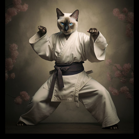 The siamese cat in a kimono is practicing martial artsの素材