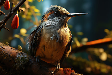 A closeup shot of a beautiful bird sitting on a tree branchの素材