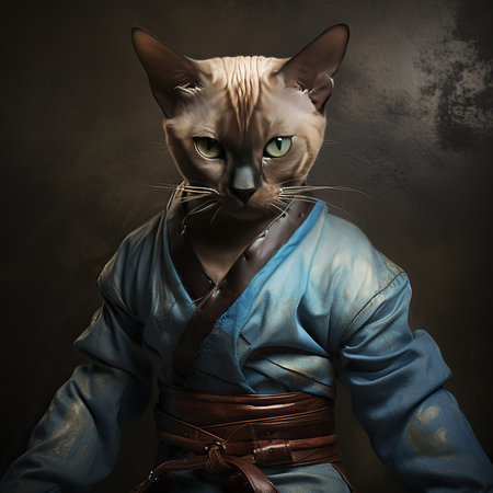 Portrait of a siamese cat in a medieval costume.の素材