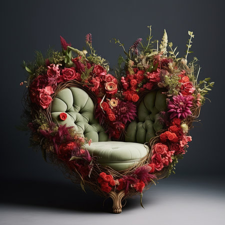Comfortable armchair with a bouquet of flowers on a dark backgroundの素材