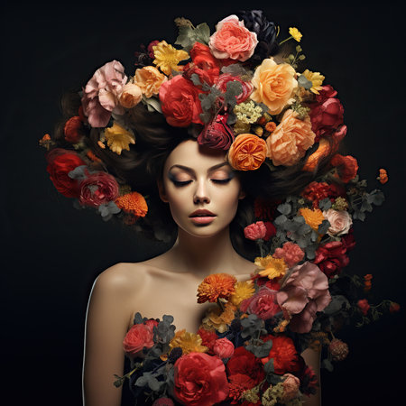 Beautiful young woman with a wreath of flowers on her head.の素材