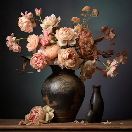 Still life with a bouquet of flowers in a vase.の素材