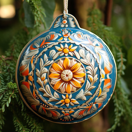 Ornament in the form of a ball on a Christmas treeの素材