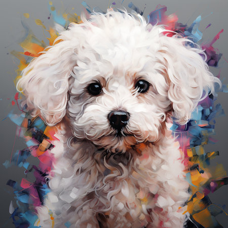 Portrait of a cute white poodle dog. Digital painting.の素材