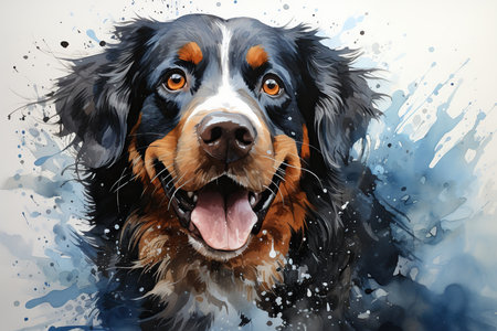 Digital painting of a Bernese Mountain Dog in front of a white backgroundの素材