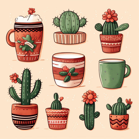 Cacti and succulents in pots. Vector illustration.の素材