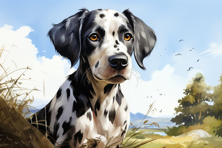 cartoon scene with dalmatian dog on nature - illustration for childrenの素材