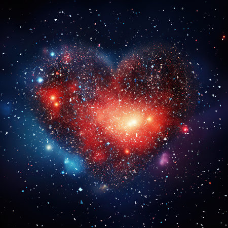 Heart in space with stars and nebula. Valentines day backgroundの素材