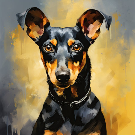 Portrait of a doberman dog. Digital painting on canvas.の素材
