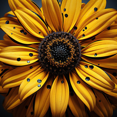 Beautiful yellow sunflower on a dark background. Close-up.の素材