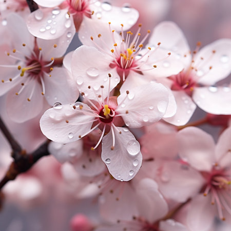 Beautiful pink cherry blossoms on blurred background, close-upの素材